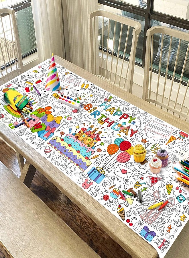 JOYGATHER Happy Birthday Coloring Tablecloth for Kids, Giant Coloring Table Cloth 30x72 Inch, Birthday Party Activity Poster with Balloons Cakes Games, Fun Arts Crafts for Kids Party Decorations - Image 5